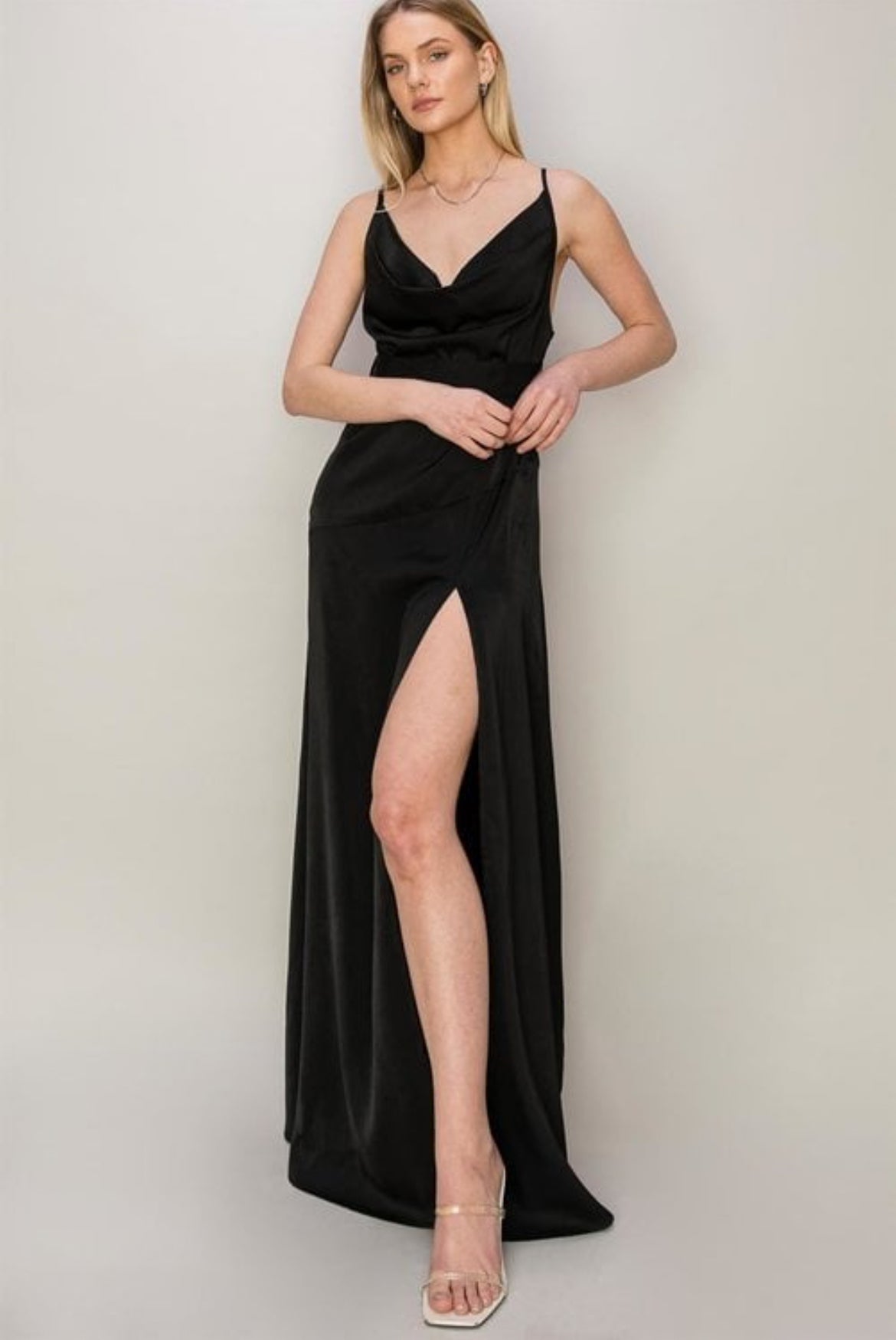 Cowl Neck Satin Maxi Dress