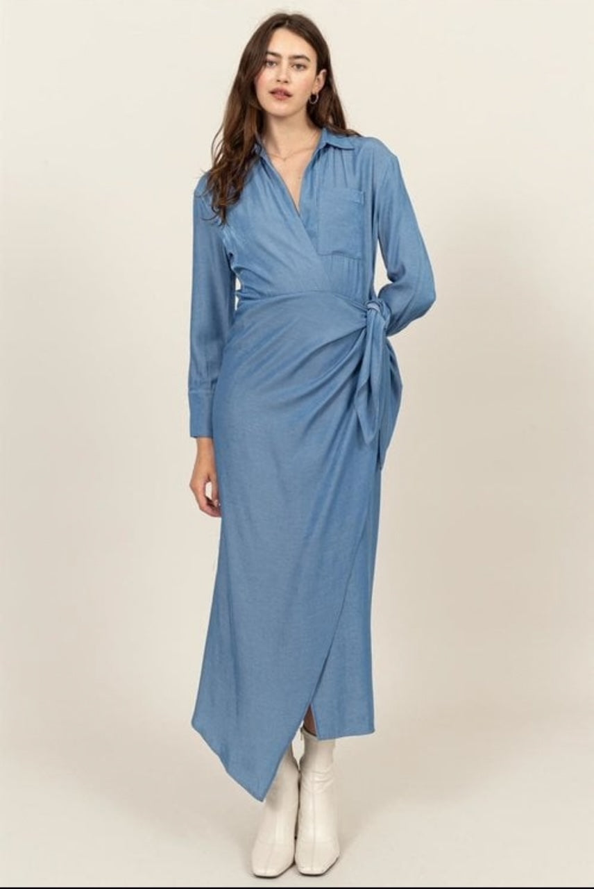 Long Sleeved - Front Tie Maxi Dress