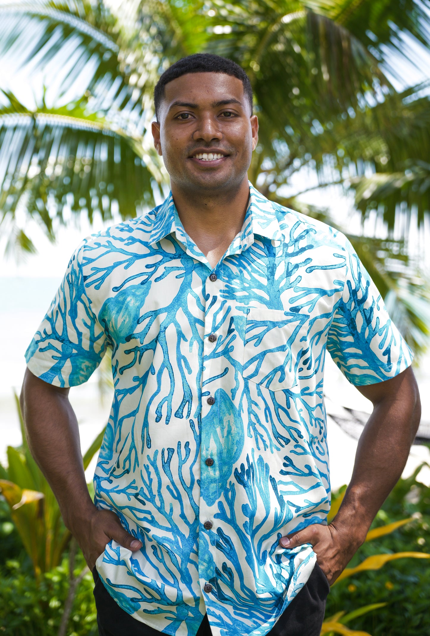 Men's Shirts - Blue Coral Print