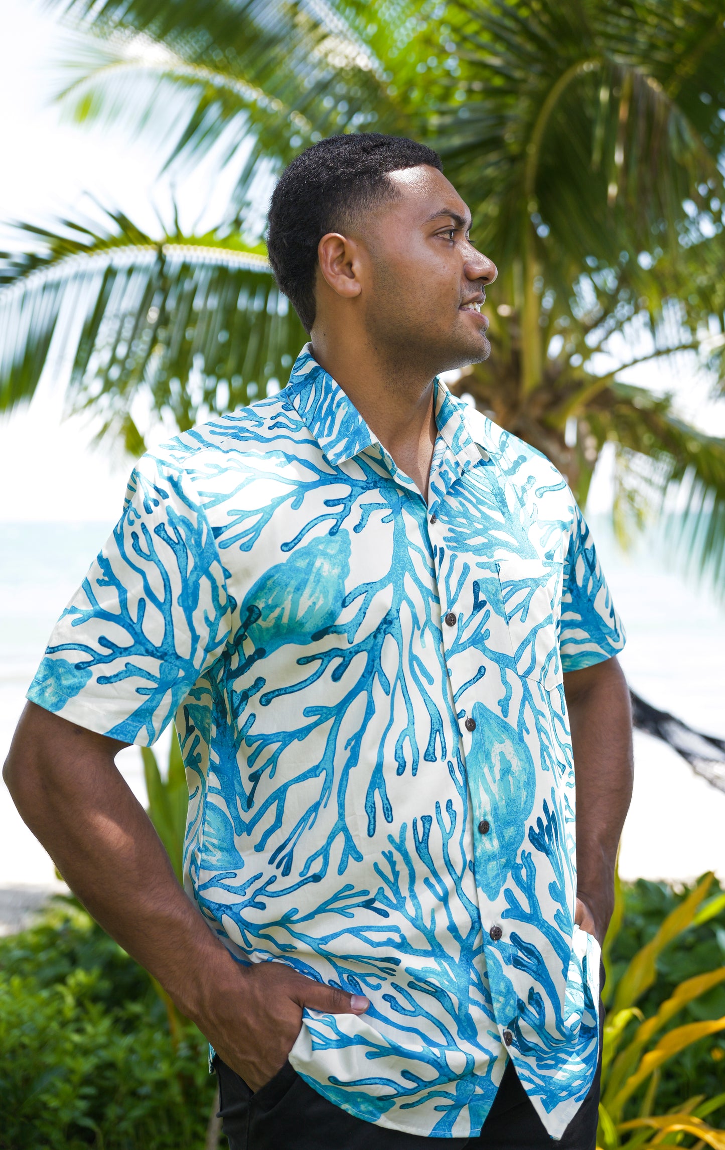 Men's Shirts - Blue Coral Print