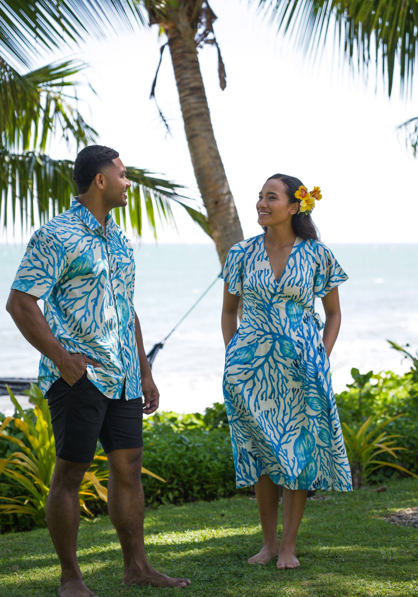 Men's Shirts - Blue Coral Print