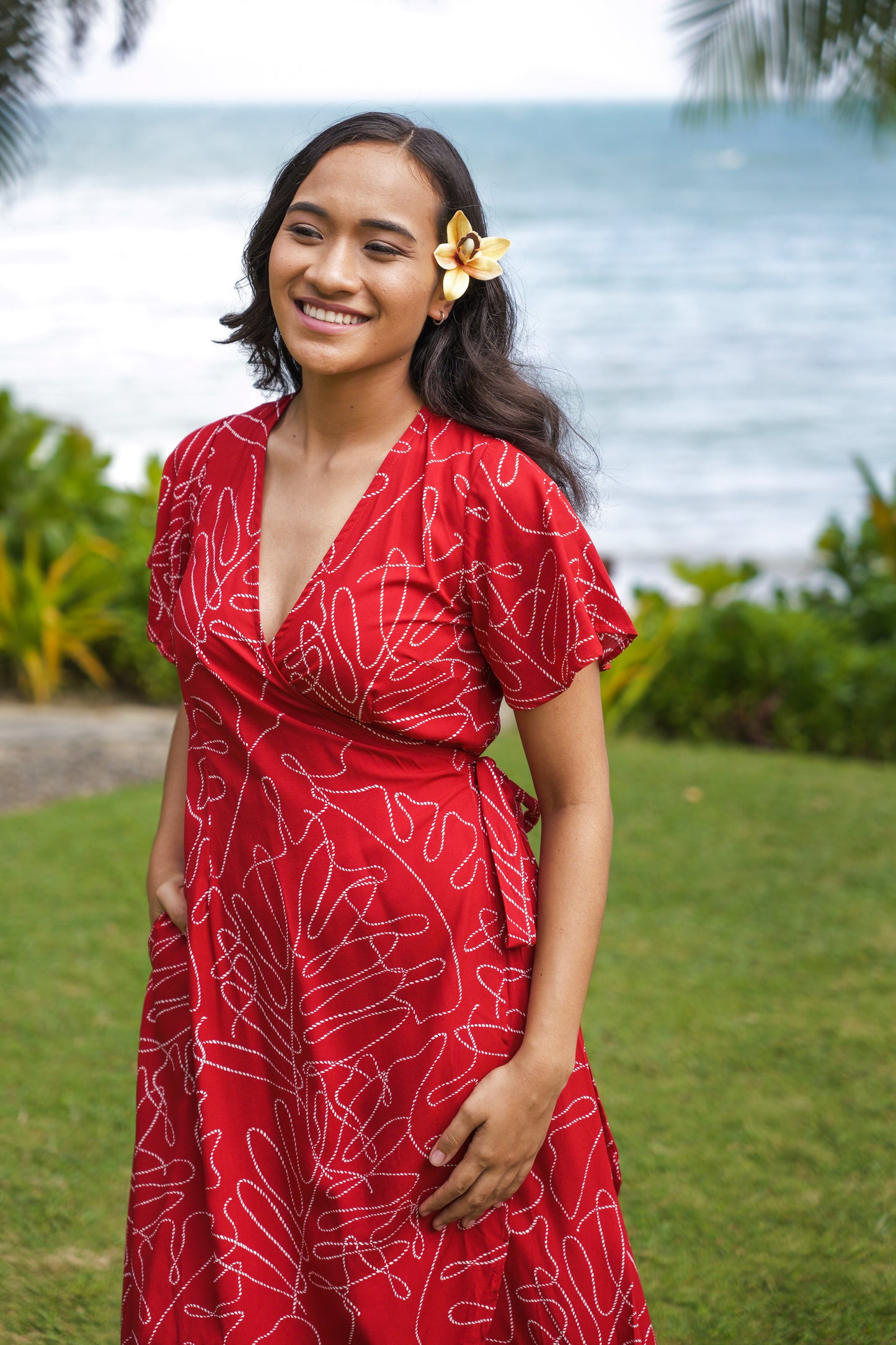 Lela Wrap Dress - Red Nautical Print