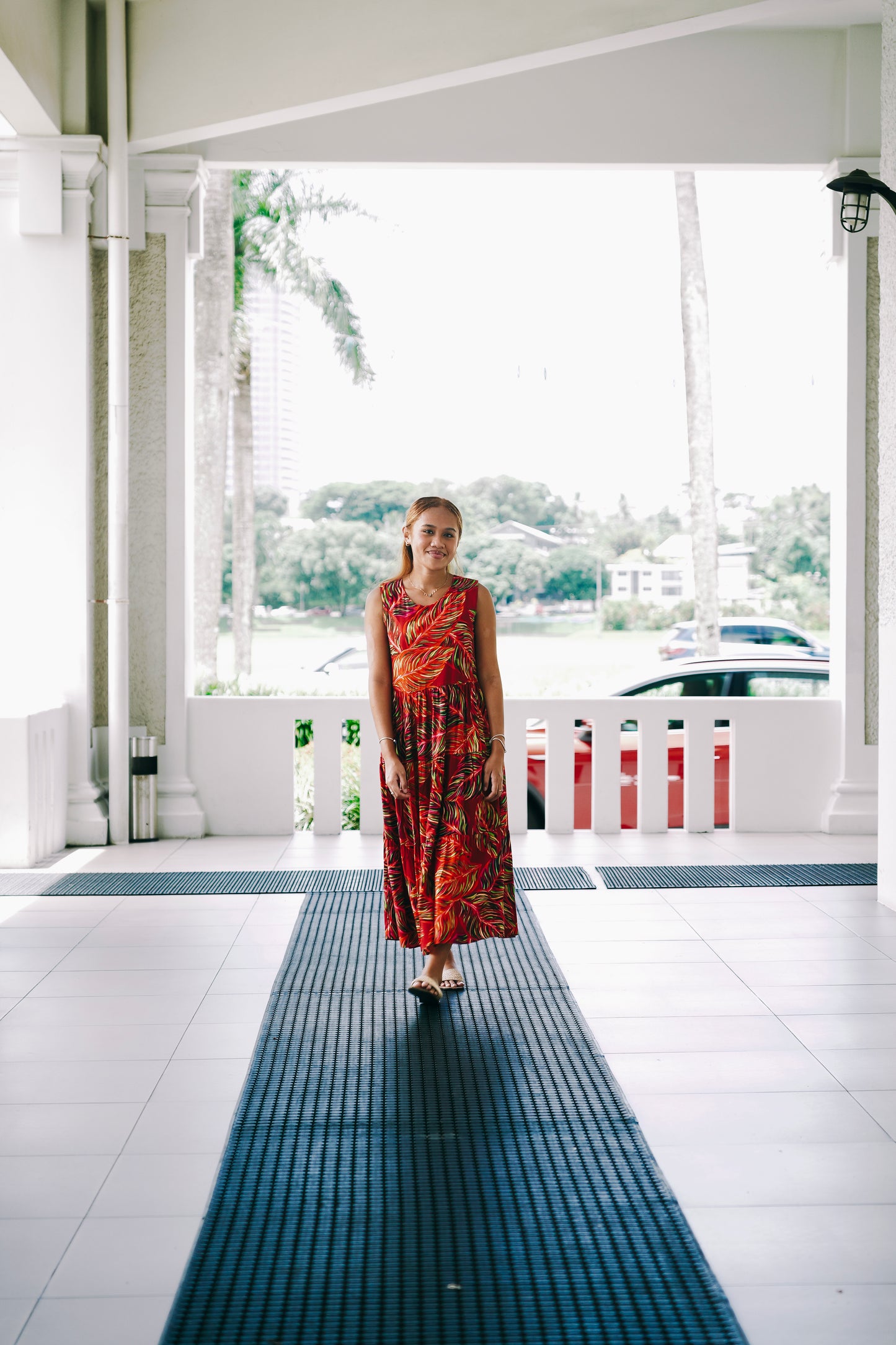 Three tiered Lizzie Style (Long Length) - Burnt Orange Print.