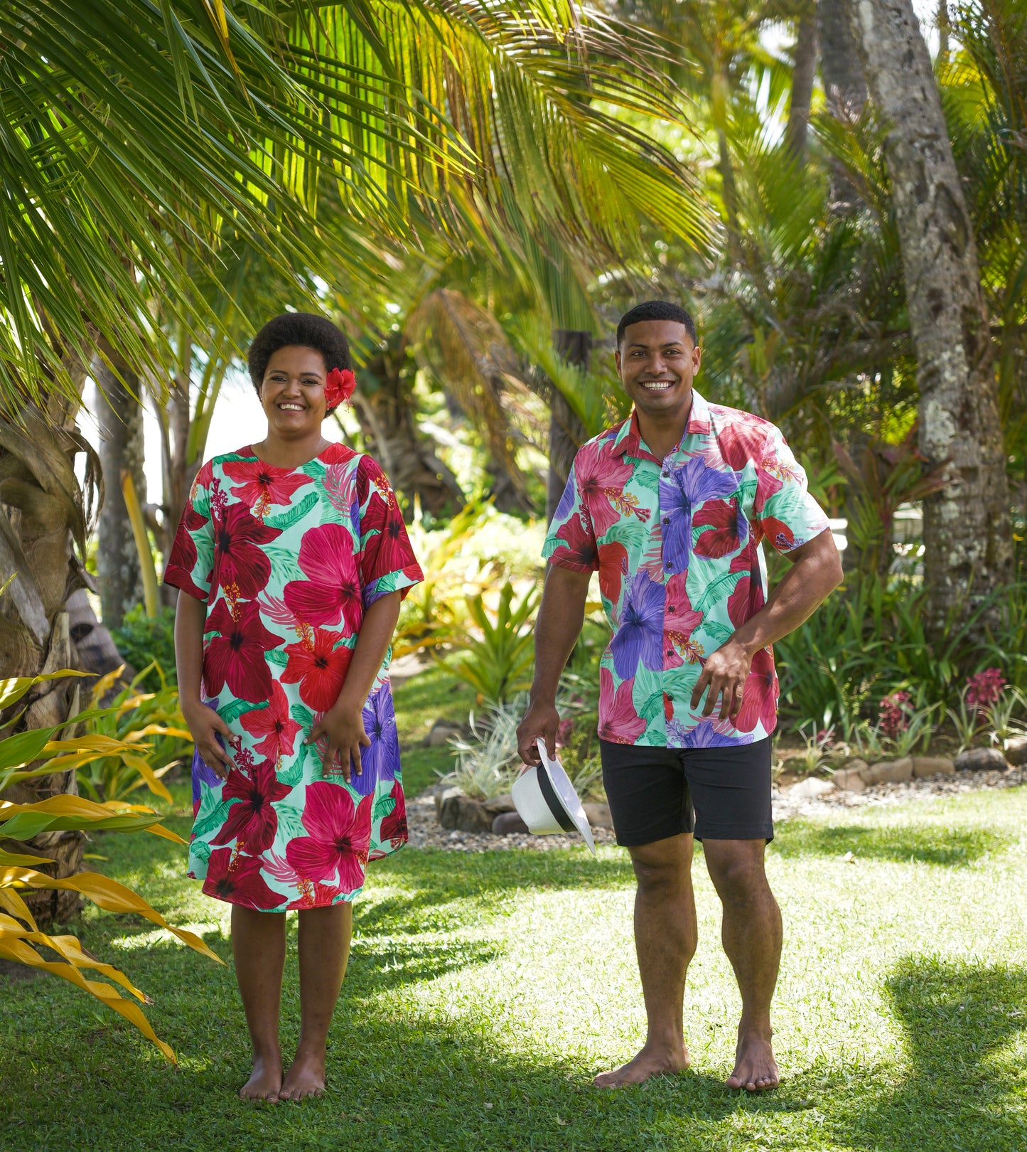 Men's Shirt- Mint Hibiscus Print