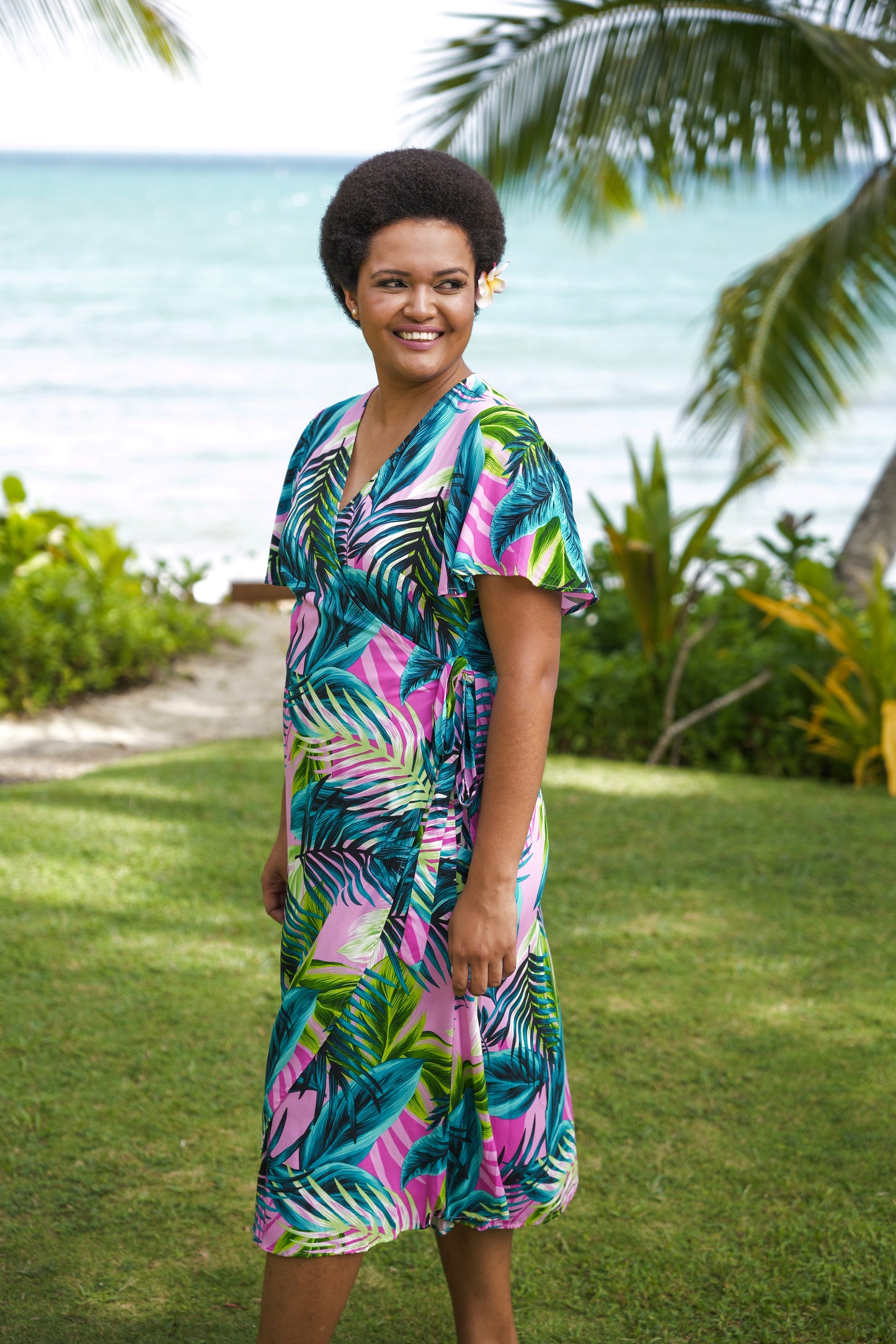 Lela Wrap Dress with pockets - Palapalai Fern Print.