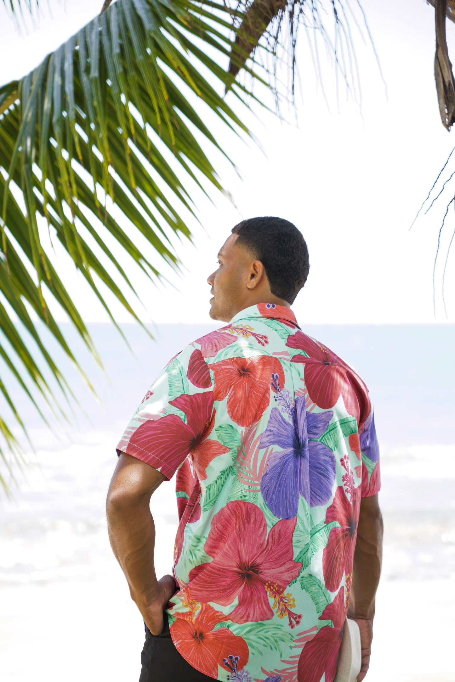 Men's Shirt- Mint Hibiscus Print
