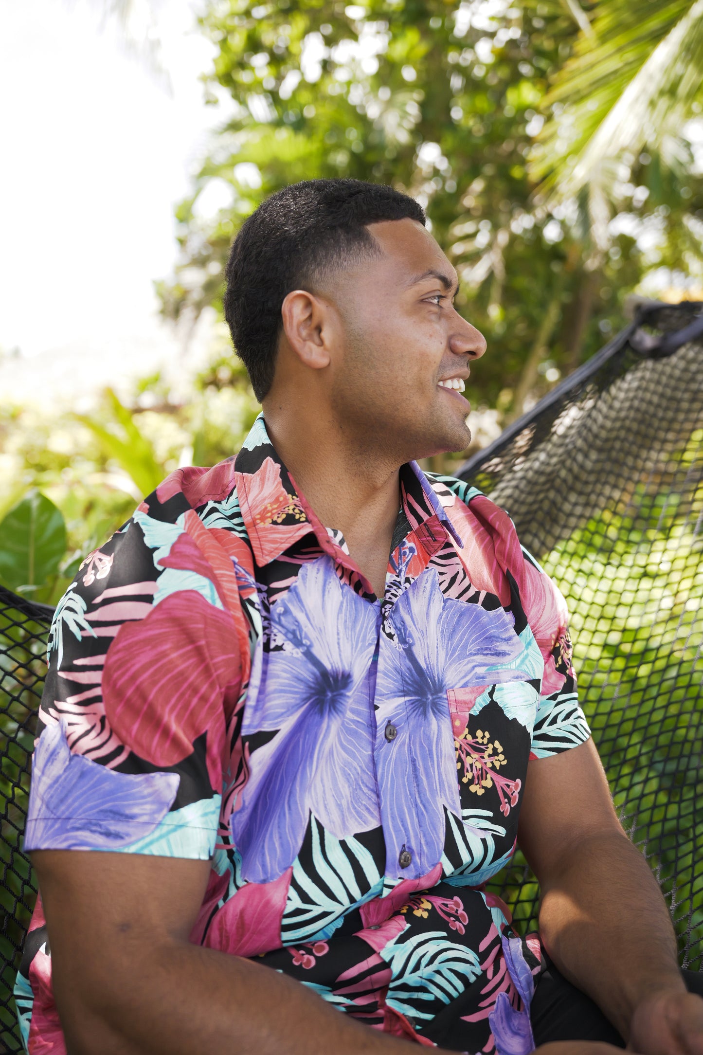 Men's Shirt- Black Hibiscus Print
