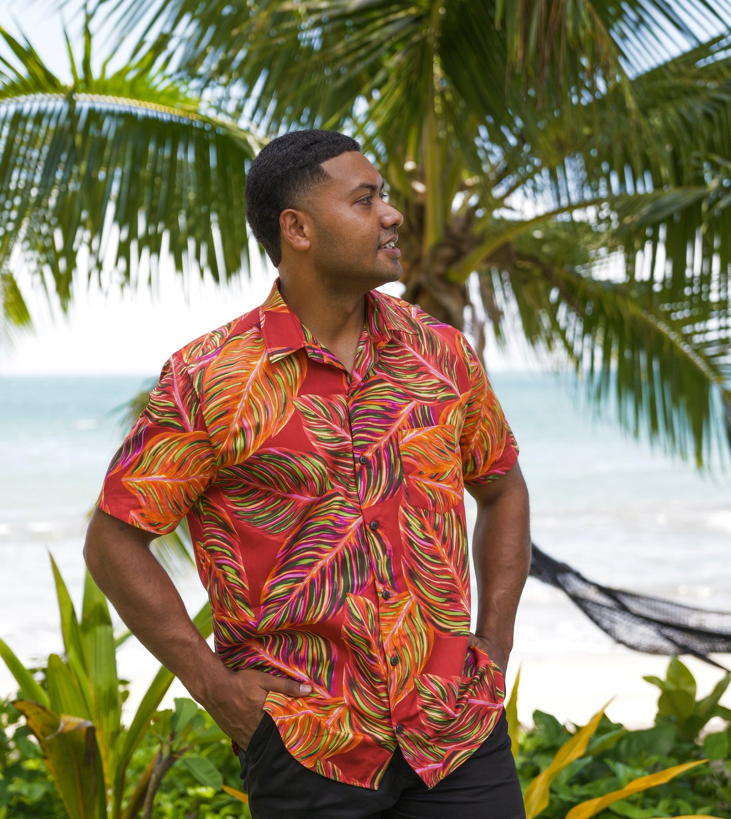 Men's Shirt- Burnt Orange Leafy Print