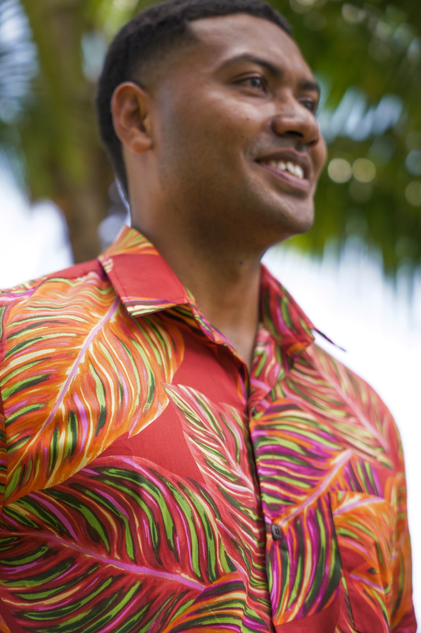 Men's Shirt- Burnt Orange Leafy Print