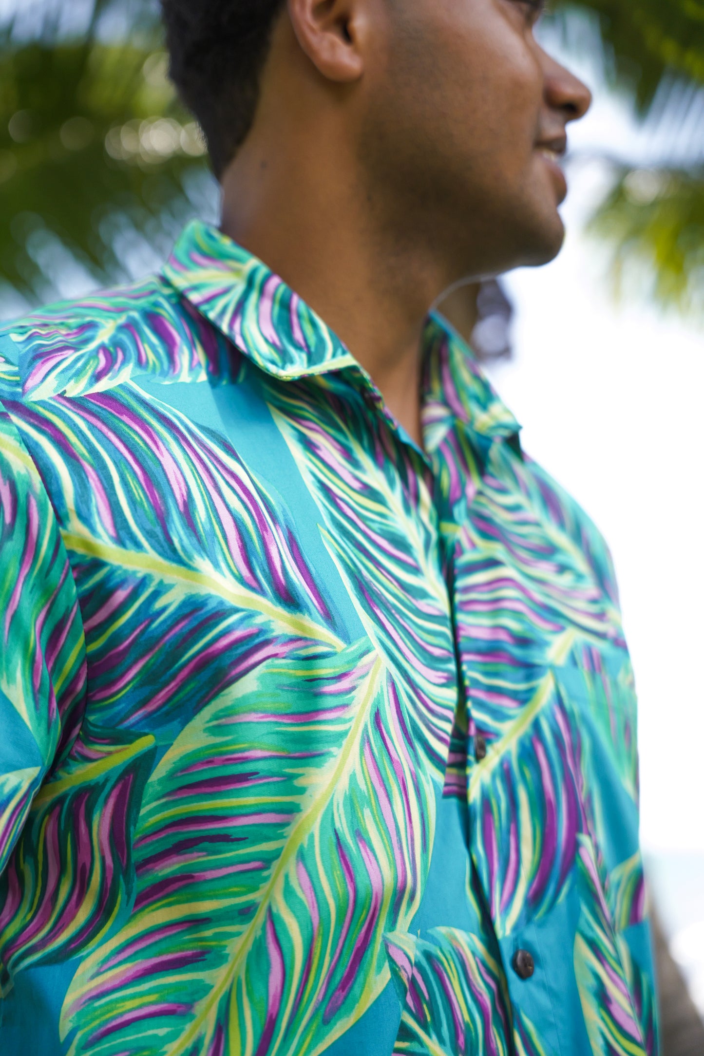 Men's Shirt- Teal Leafy Print