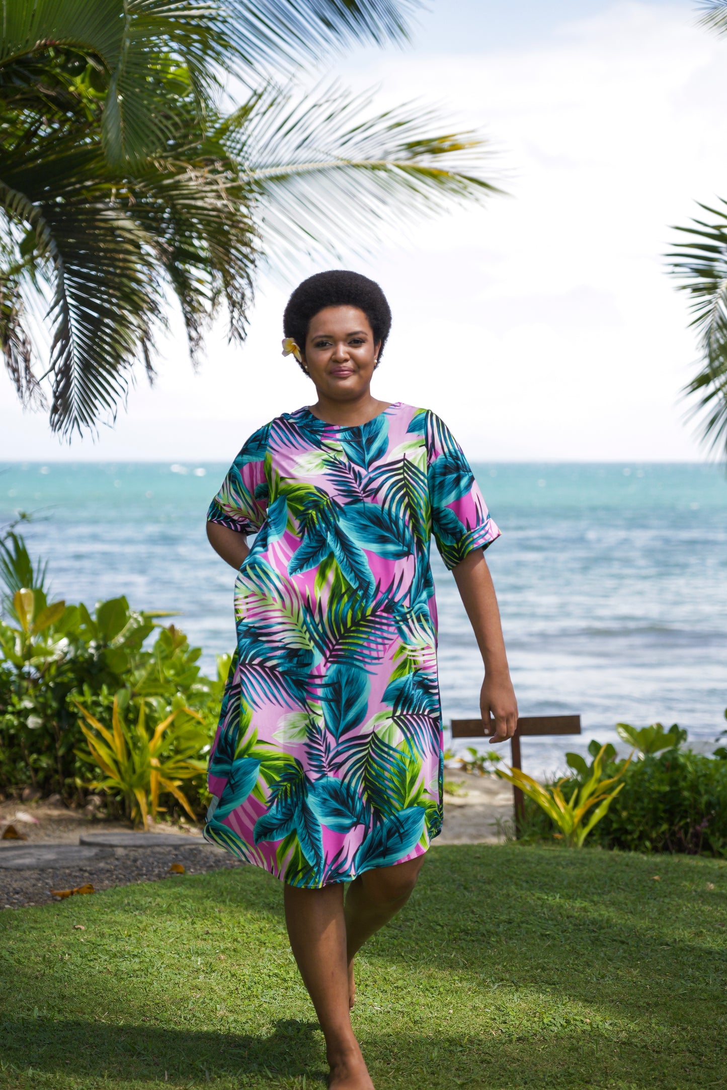 Loose Fitting Tamara Dress with pockets - Palapalai Fern Print.