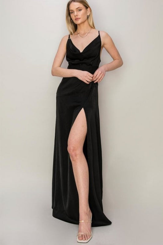 Cowl Neck Satin Maxi Dress
