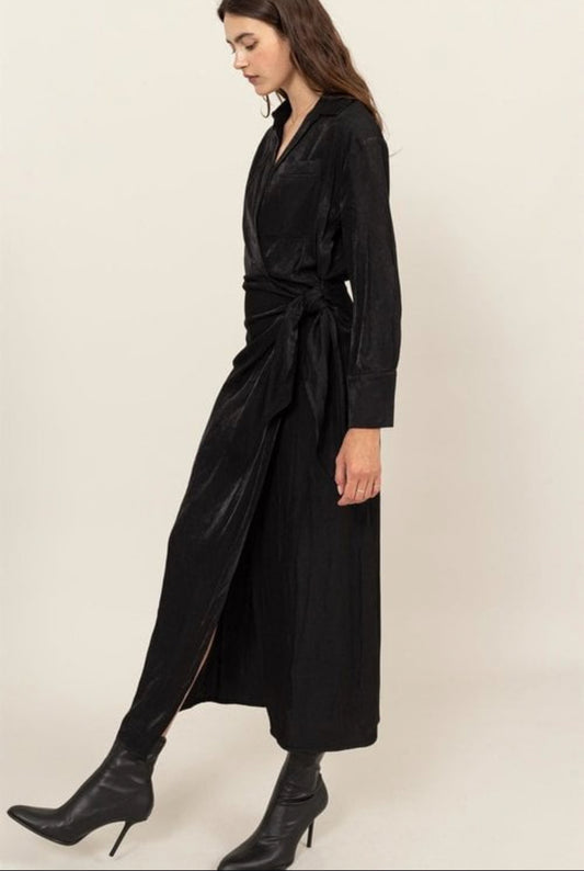 Long Sleeved - Front Tie Maxi Dress