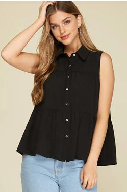 Sleeveless Tiered Buttoned Down Shirt