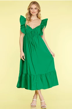 Flutter Sleeved Maxi Dress with Bow Tie
