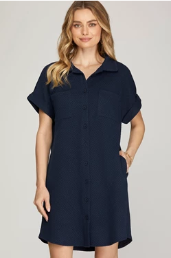 Dropped Shoulder, Buttoned Down Mini Dress