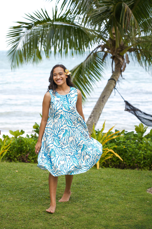 Three tiered Lizzie Style (Short Length) - Blue Coral Print.