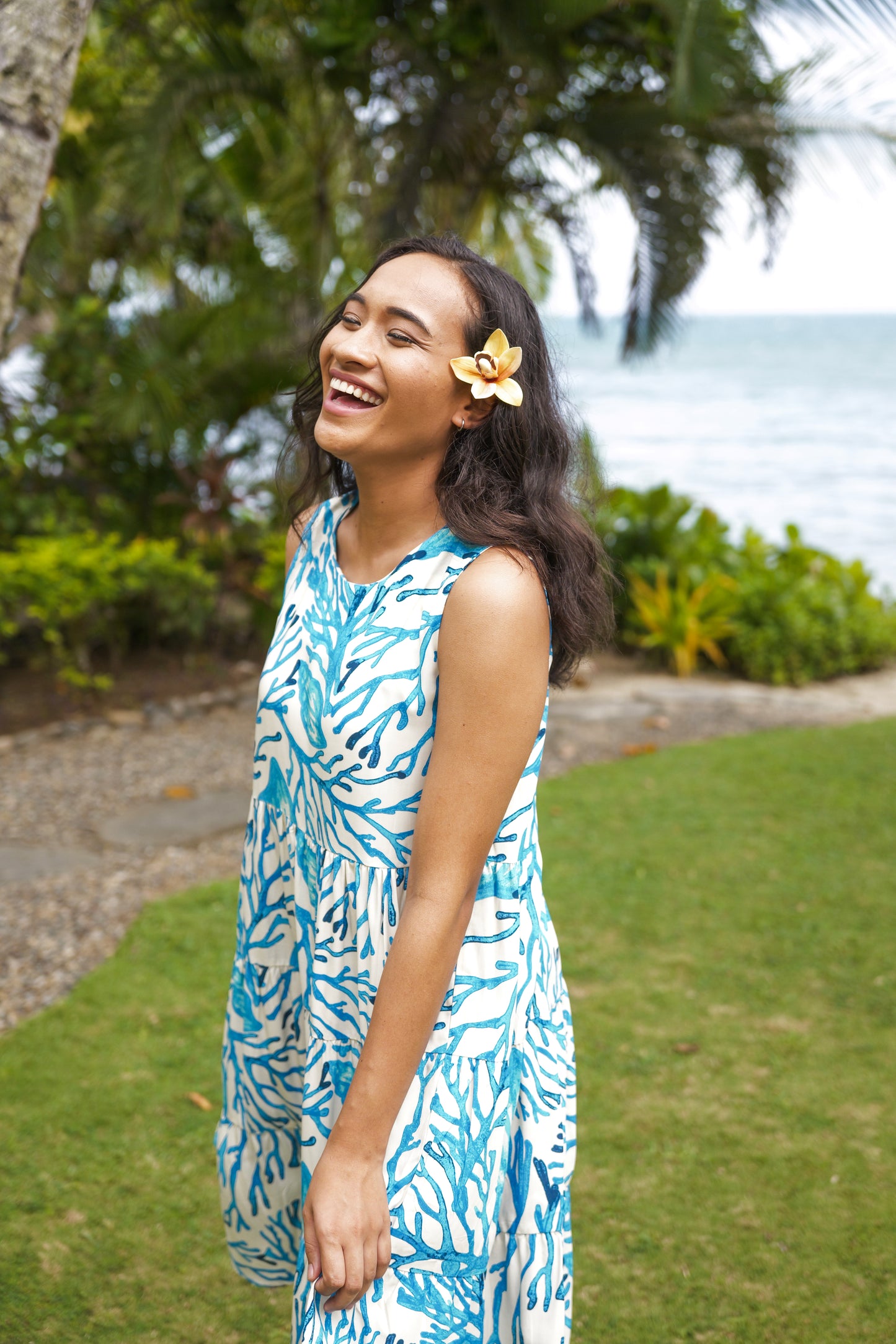 Three tiered Lizzie Style (Short Length) - Blue Coral Print.